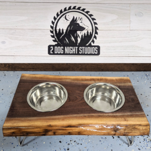 Black Walnut Dog Feeder with Bowls